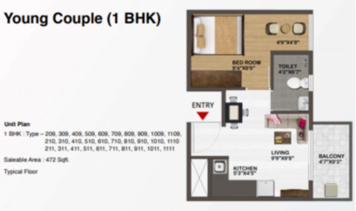 Sowparnika Unnathi Floor Plan - 472 sq.ft. 