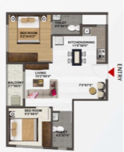 Sowparnika Unnathi Floor Plan - 765 sq.ft. 