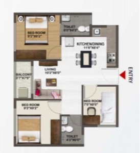 Sowparnika Unnathi Floor Plan - 1020 sq.ft. 