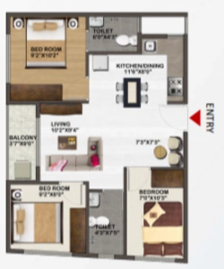 Sowparnika Unnathi Floor Plan - 878 sq.ft. 