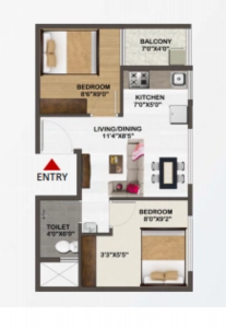 Sowparnika Unnathi Floor Plan - 590 sq.ft. 