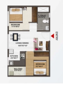 Sowparnika Unnathi Floor Plan - 625 sq.ft. 