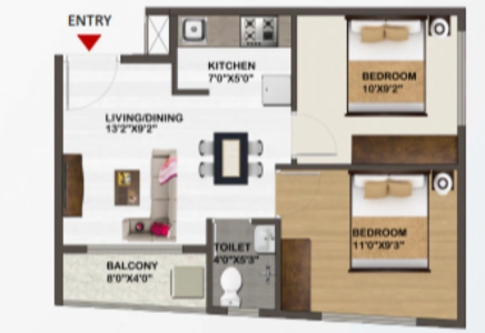 Sowparnika Unnathi Floor Plan - 635 sq.ft. 