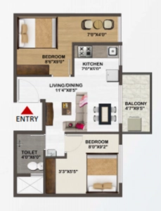 Sowparnika Unnathi Floor Plan - 661 sq.ft. 