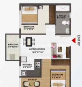 Sowparnika Unnathi Floor Plan - 692 sq.ft. 