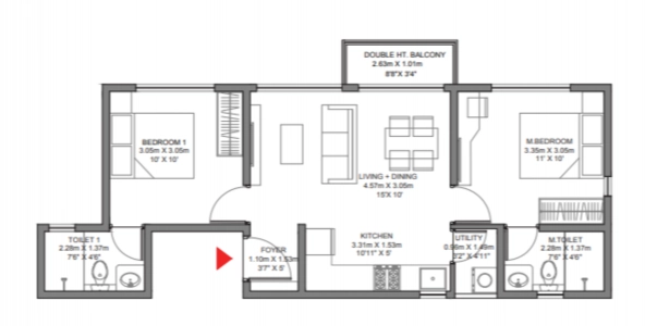 Godrej Ananda Phase 2 Floor Plan - 896 sq.ft. 