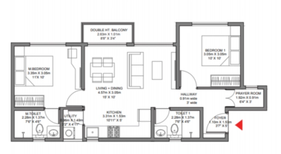 Godrej Ananda Phase 2 Floor Plan - 973 sq.ft. 