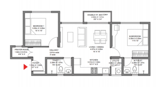 Godrej Ananda Floor Plan - 573 sq.ft. 