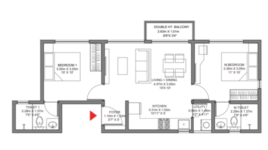 Godrej Ananda Floor Plan - 896 sq.ft. 