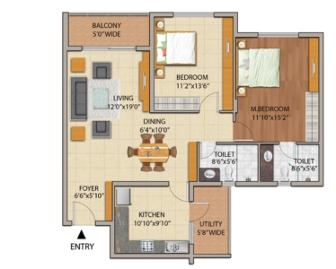 Adarsh Astria Floor Plan - 915 sq.ft. 