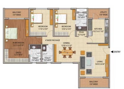 Adarsh Astria Floor Plan - 1342 sq.ft. 