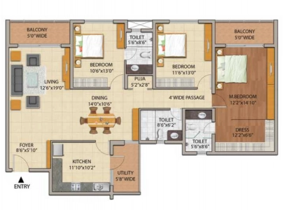 Adarsh Astria Floor Plan - 1377 sq.ft. 
