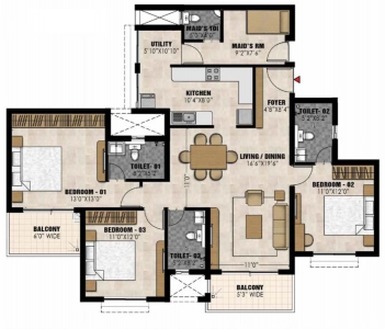 Prestige Elysian Floor Plan - 1810 sq.ft. 