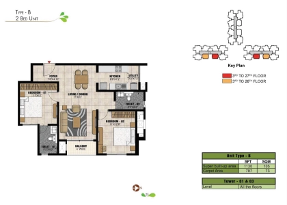 Prestige Park Square Floor Plan - 1130 sq.ft. 