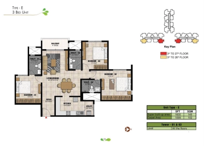 Prestige Park Square Floor Plan - 1600 sq.ft. 