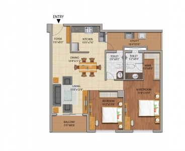 Adarsh Palm Retreat Mayberry Floor Plan - 805 sq.ft. 