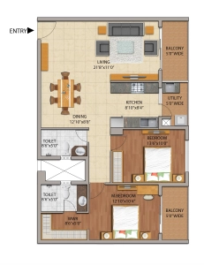 Adarsh Palm Retreat Mayberry Floor Plan - 875 sq.ft. 