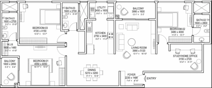 Sobha Insignia Floor Plan - 2460 sq.ft. 