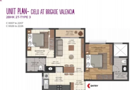 Brigade Valencia Floor Plan - 742 sq.ft. 