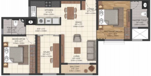 Brigade Valencia Floor Plan - 1201 sq.ft. 