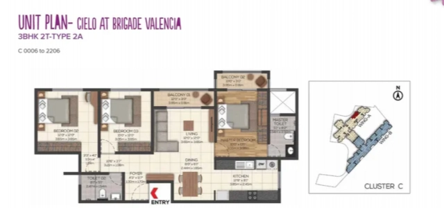 Brigade Valencia Floor Plan - 879 sq.ft. 