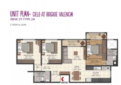 Brigade Valencia Floor Plan - 992 sq.ft. 