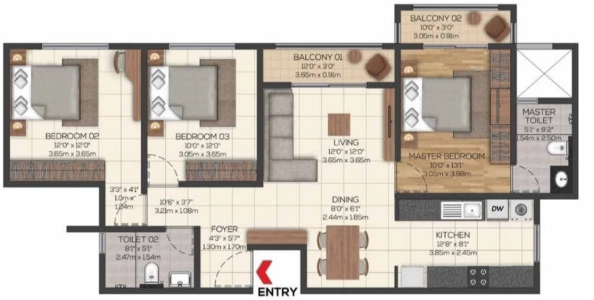 Brigade Valencia Floor Plan - 1498 sq.ft. 