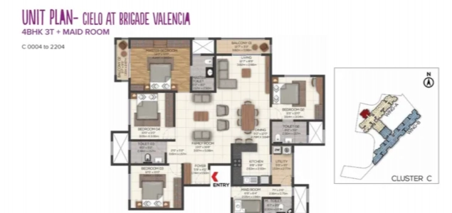 Brigade Valencia Floor Plan - 1408 sq.ft. 