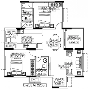 Kolte Itowers Exenete Floor Plan - 1233 sq.ft. 