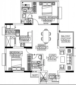 Kolte Itowers Exenete Floor Plan - 1293 sq.ft. 