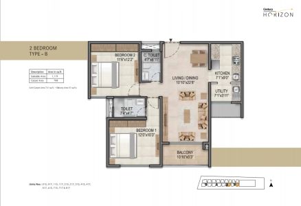 Century Horizon Floor Plan - 1119 sq.ft. 