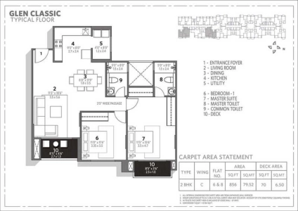 Hiranandani Glen Classic Floor Plan - 1270 sq.ft. 