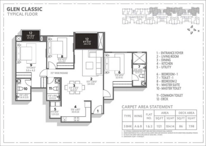 Hiranandani Glen Classic Floor Plan - 1650 sq.ft. 