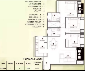 Hiranandini Glen Ridge Floor Plan - 1430 sq.ft. 