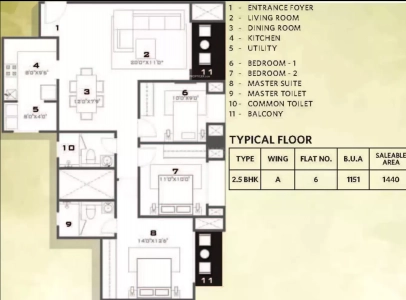 Hiranandini Glen Ridge Floor Plan - 1440 sq.ft. 