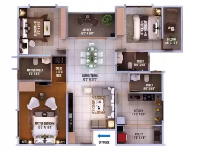 Vaishnavi North 24 Floor Plan - 1757 sq.ft. 