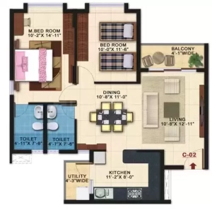 Kolte Patil Raaga Floor Plan - 1036 sq.ft. 