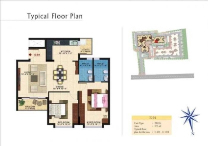 Kolte Patil Raaga Floor Plan - 973 sq.ft. 