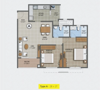 Purva Palm Beach Floor Plan - 1232 sq.ft. 