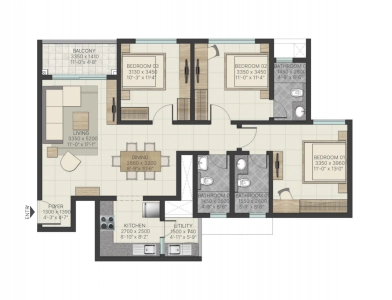 Sobha Manhattan Towers Floor Plan - 1498 sq.ft. 