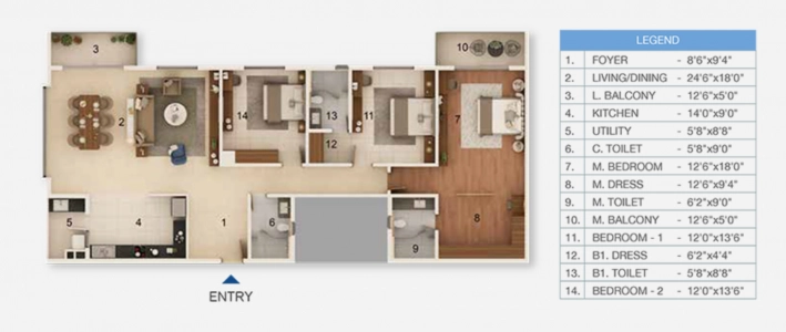 Adarsh Stratuss Floor Plan - 2380 sq.ft. 