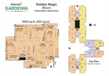 Brigade Gardenia Floor Plan - 1420 sq.ft. 