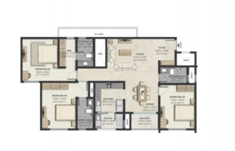 Sobha HRC Pristine Floor Plan - 1819 sq.ft. 