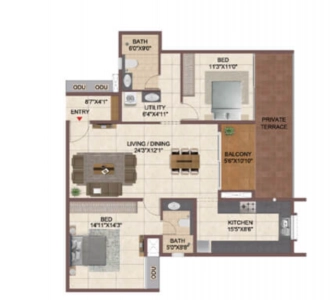 Casagrand Meridian Floor Plan - 1466 sq.ft. 