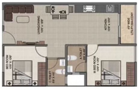 DS-MAX Sangam Grand Floor Plan - 889 sq.ft. 