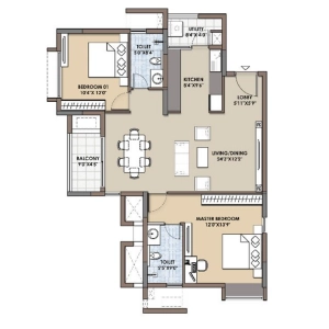 Fortius Waterscape Floor Plan - 1322 sq.ft. 