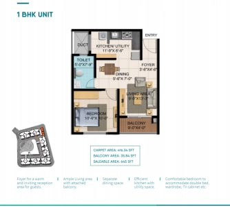 Shriram Blue Floor Plan - 645 sq.ft. 