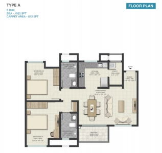 Sobha Lake Gardens Floor Plan - 1552 sq.ft. 