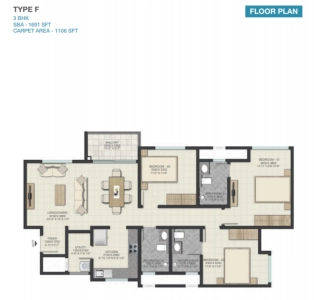 Sobha Lake Gardens Floor Plan - 1691 sq.ft. 