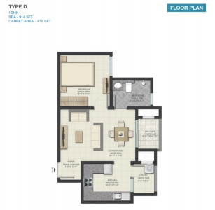 Sobha Lake Gardens Floor Plan - 914 sq.ft. 